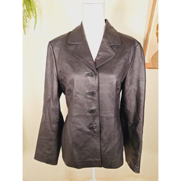 John Paul Richard Women's Black Leather Button-Up Jacket Size 10 - Picture 2 of 8